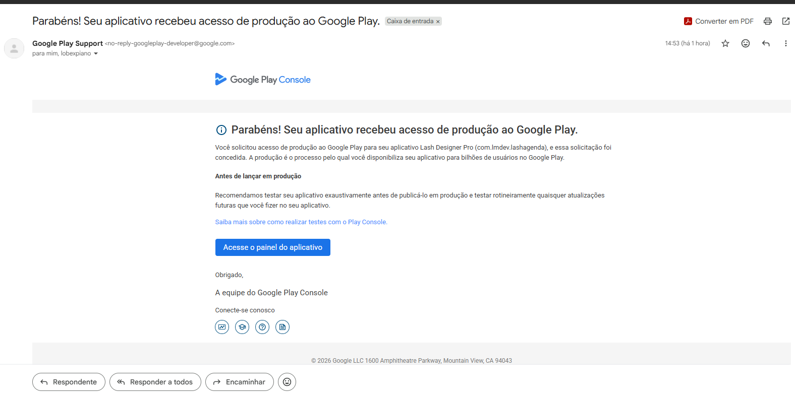 Aplicativo aprovado na Google Play